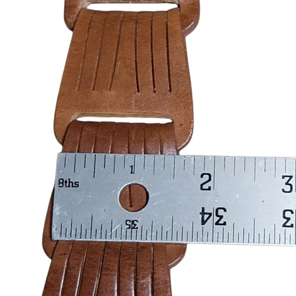 Eddie Bauer Brown Woven Leather Belt XL 46 Boho Brass Buckle - Picture 9 of 13